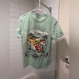 Ed Hardy • Teal Green Retro Tiger ‘Before Honor’ T-shirt • Size S